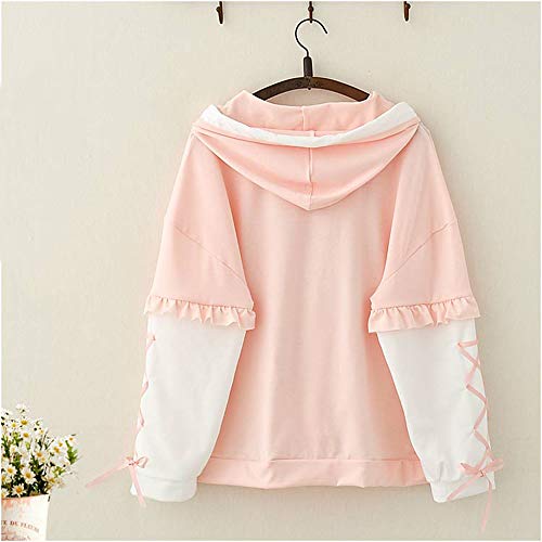 Linda Ulzzang Chicas' Moda Dulce Fresa Fruta Diseño Rosado Capucha Cinta Diseño Verano Confortable Largo Mangas Pull-Over