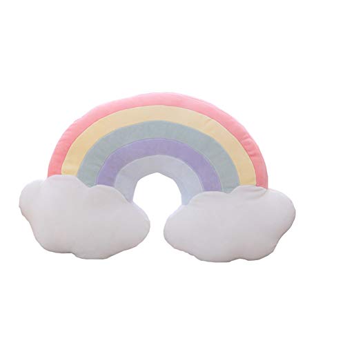 Lindo cojín de color macarón de la serie Sky con diseño de luna, estrella fugaz y arcoíris de felpa, suave almohada de dormir para bebés, sofá para niños, decoración del hogar, regalo para niñas