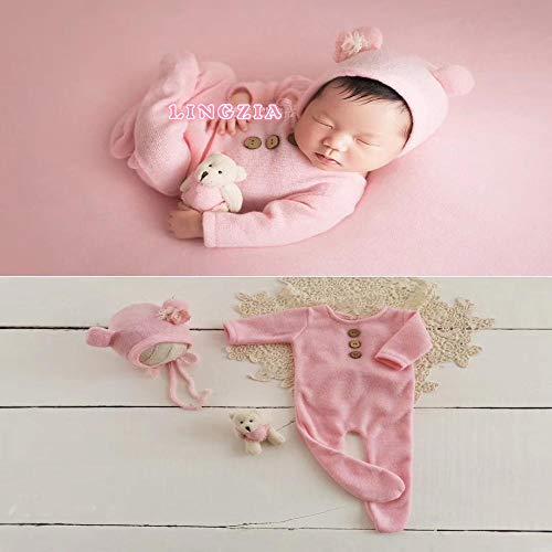 LINGZIA Accesorios de fotografía para recién Nacidos Trajes para bebés Mamelucos Sombrero   para recién Nacidos Accesorios para muñecas 3pcs / Set Rosa