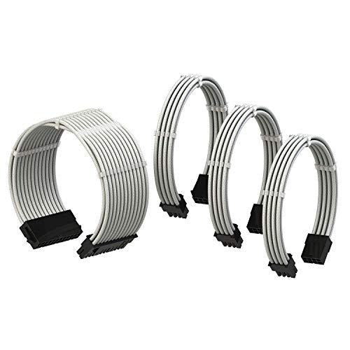 LINKUP - Cable con Manguito - Prolongación de Cable para Fuente de Alimentación con Kit de Alineadores | 1x 24P (20+4) MB | 1x 8P (4+4) CPU | 2X 8P (6+2) GPU | 30CM 300MM - Blanco