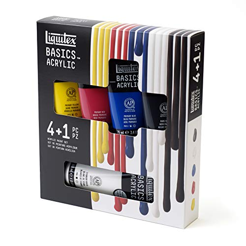 Liquitex Basics - Set de 4 x 75ml + 1x118ml tubos de pintura acrílica studio, colores primarios