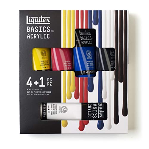 Liquitex Basics - Set de 4 x 75ml + 1x118ml tubos de pintura acrílica studio, colores primarios