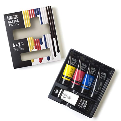 Liquitex Basics - Set de 4 x 75ml + 1x118ml tubos de pintura acrílica studio, colores primarios