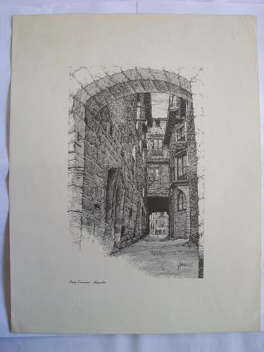 Litografía - Lithography : PUERTA CARNICERÍAS - LAGUARDIA (Alava)