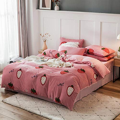 LIUYAOL Funda de Edredón Nórdico de 4 Piezas, Dulce Fresa romántica Ropa De Cama Cómoda, Transpirable, Duradera Y Suave para，200x230(78x90inch)