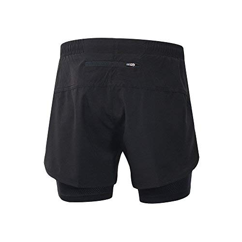 Lixada Hombres Pantalónes Cortos de Running 2-en-1, Pantalones Cortos de Atletismo, Pantalones Cortos de Fitness Maratón, Transpirable Pantalones+Secado Rápido (Negro, XL)