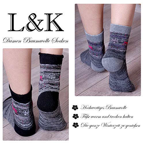 L&K Pack de 6 Calcetines Socks para mujer algodón unisex invierno 92263 39-42