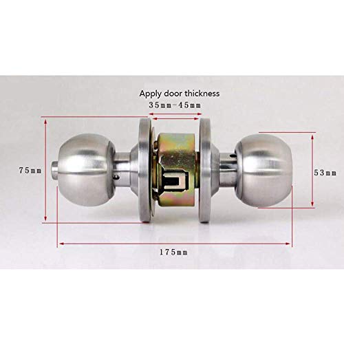 LNDDP Cerradura Puerta Acero Inoxidable Cepillado Bola Redonda Juego perillas Puerta privacidad Manija Cerradura Llave Baño Baño níquel Cepillado Cerradura embutir Sistema Seguridad para el hogar