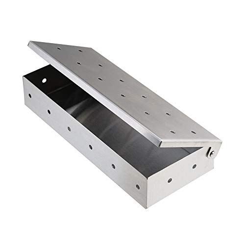 Locisne Caja de ahumador para Parrilla Barbacoa astillas Madera,Caja ahumador Acero Inoxidable,Accesorio para Barbacoa,Parrilla carbón a Gas,Deliciosa Carne a la Parrilla con Sabor a Barbacoa ahumada