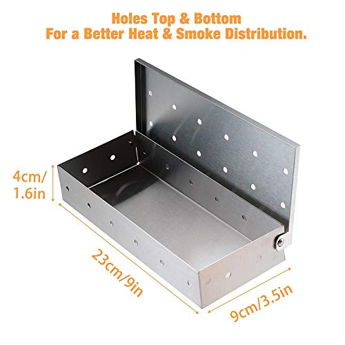 Locisne Caja de ahumador para Parrilla Barbacoa astillas Madera,Caja ahumador Acero Inoxidable,Accesorio para Barbacoa,Parrilla carbón a Gas,Deliciosa Carne a la Parrilla con Sabor a Barbacoa ahumada