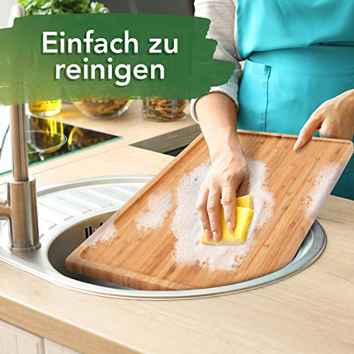 Loco Bird Tabla Cortar Cocina de bambú macizo con ranura de jugo - tabla de madera grande de 44,8x30x2 cm para la cocina - Tabla de Cortar Madera para Cocina - tabla de madera antibacteriana