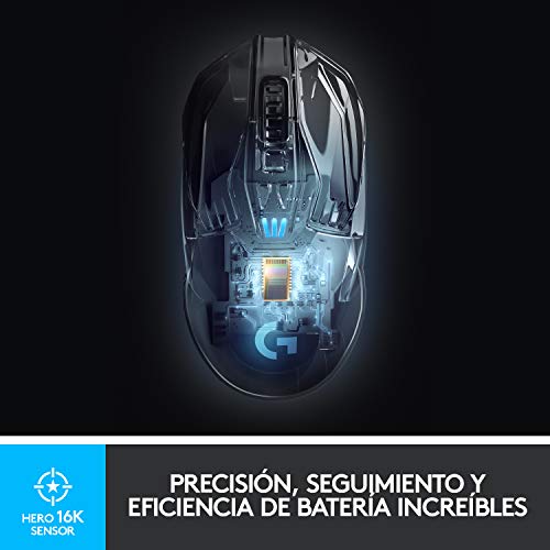 Logitech G903 Lightspeed Ratón Gaming Inalámbrico, Captor Hero 16,000 dpi, RGB, Ultraligero, Botones Programables, Batería de 140h Memoría Integrada, Ambidiestro, PC/Mac,Versión Alemana