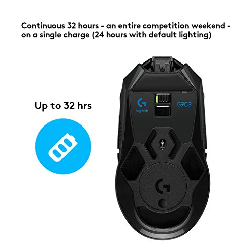 Logitech G903 Lightspeed Wireless Gaming Mouse, 12.000 dpi, RGB, Ligero, 7 a 11 Botones programables, batería de Larga duración, Compatible con PC/Mac, Embalaje de Europa del Este, Color Negro