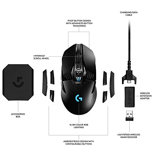 Logitech G903 Lightspeed Wireless Gaming Mouse, 12.000 dpi, RGB, Ligero, 7 a 11 Botones programables, batería de Larga duración, Compatible con PC/Mac, Embalaje de Europa del Este, Color Negro