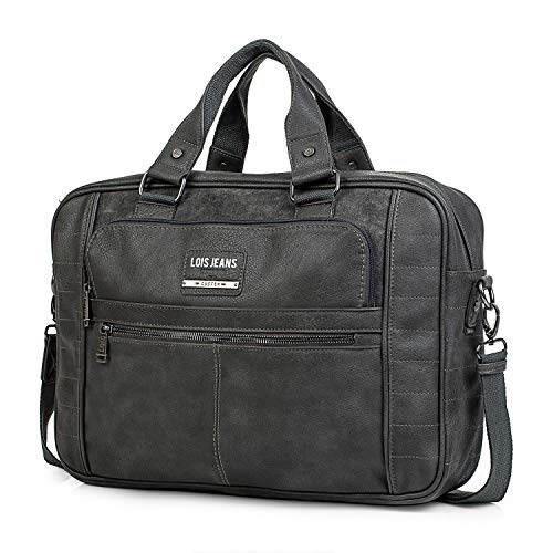 Lois - Cartera Portadocumentos Unisex Ordenador Portátil 15". Bolso de Mano. Cuero PU. Original Elegante Práctico, Resistente y Ligero. Bonito Diseño. 96540, Color Gris Oscuro