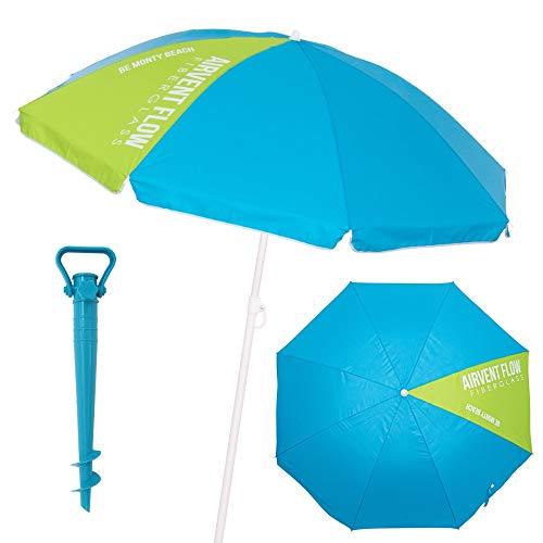 LOLAhome Sombrilla Playa con Soporte antiviento Azul de Acero y Fibra Vidrio (Ø 220 cm)