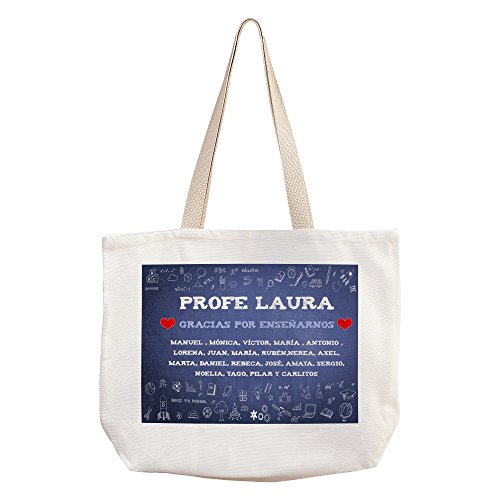 LolaPix Bolso Tela Profesor y Profesora Personalizado con Nombre del Maestro o Maestra y Sus Alumnos/as. Regalo Original Fin de Curso. Tote Bag. Varios dieños. Bolsa Nature. Tiza