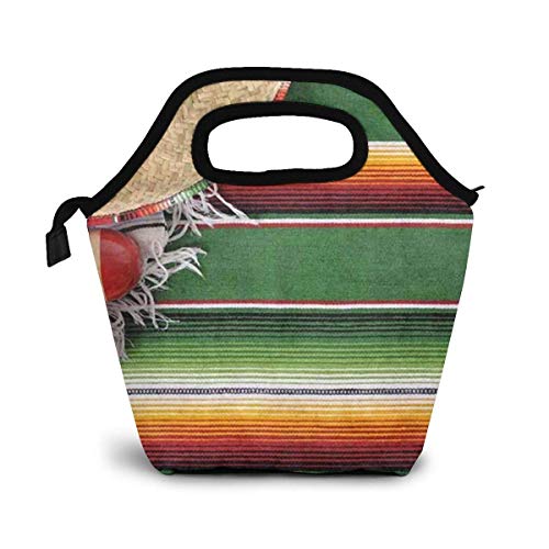 Lonchera térmica reutilizable con diseño de Sombrero en rayas horizontales de México, bolsa térmica para almuerzo, para hombres y mujeres, oficina, picnic, viajes