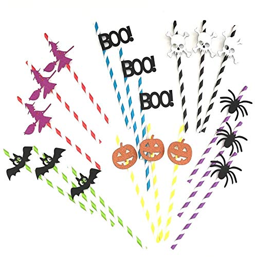 Longsing Pajitas Desechables de Halloween Pajitas de Papel para Beber 18 Pack Party Cocktails de Paja Pajitas Decorativas Party Decoration Supplies