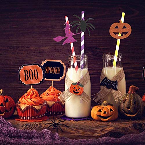 Longsing Pajitas Desechables de Halloween Pajitas de Papel para Beber 18 Pack Party Cocktails de Paja Pajitas Decorativas Party Decoration Supplies