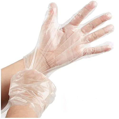 Lorcoo 100 Piezas Guantes Desechables de Plástico Transparente, Guantes de vinilo desechables para Cocinar Limpieza Pintura Coloración del Cabello