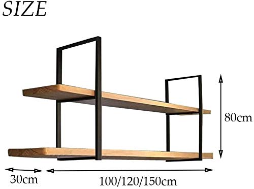 Los estantes flotantes de Techo suspendido con Estante del Metal y de Madera 2 Niveles de Almacenamiento for el hogar Mobiliario de Cocina Display, 100/120 / 150cm (Size : 120x30x80cm)