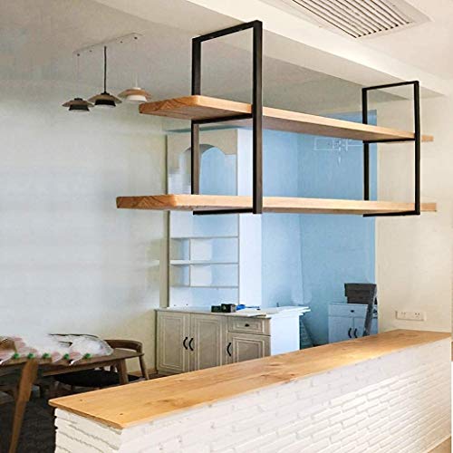 Los estantes flotantes de Techo suspendido con Estante del Metal y de Madera 2 Niveles de Almacenamiento for el hogar Mobiliario de Cocina Display, 100/120 / 150cm (Size : 120x30x80cm)