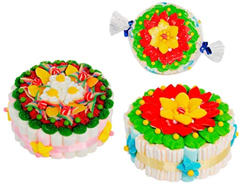 Lote de 2 Tartas Decorativas de Golosinas"Diseño 1 Base"(Surtidas) en Bolsa Celofán Caramelo. Dulces. Juguetes y Regalos. Decoración Infantil para Cumpleaños, Bodas, Bautizos y Comuniones.DC       