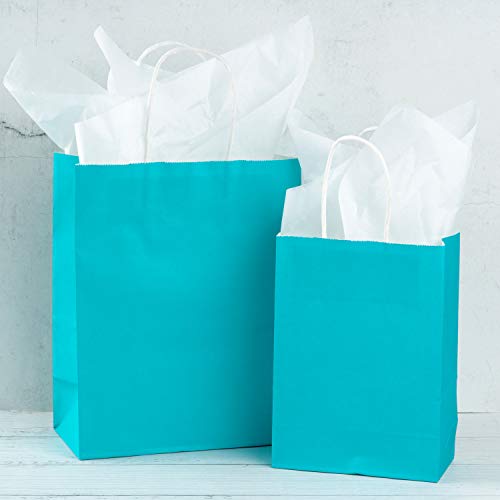 Loveinside 15X8X21 cm Bolsas De Papel Pequeñas Bolsas De Regalo Azul Kraft A Granel con Asas para Cumpleaños Favores De Fiesta De Boda 25Pcs/Set