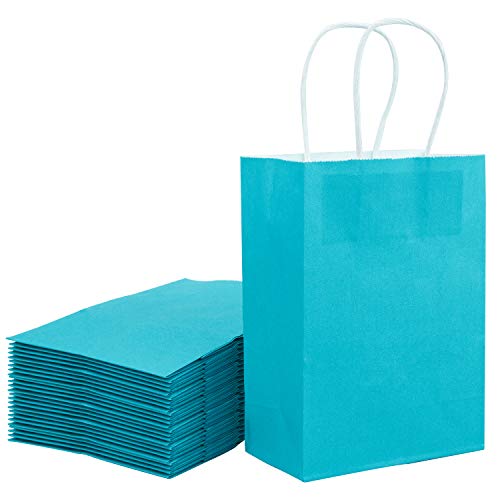 Loveinside 15X8X21 cm Bolsas De Papel Pequeñas Bolsas De Regalo Azul Kraft A Granel con Asas para Cumpleaños Favores De Fiesta De Boda 25Pcs/Set