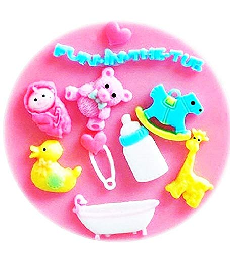 Lovelegis Molde de Silicona para bebé - Accesorios - Pato - biberón - Jirafa - Oso de Peluche - corazón - Broche - bebé - Pasta de azúcar - Fondant - Pastel - Uso de Alimentos - Cocina