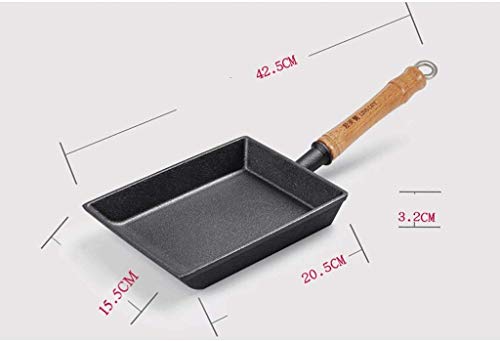 lqgpsx Sartén/Tortilla Japonesa Tapa de Madera Rectangular, Diseño de Sartén Antiadherente con Mango Ergonómico de Madera Ideal para Freír Verduras, Estofado de Carne, Huevos Escalfados