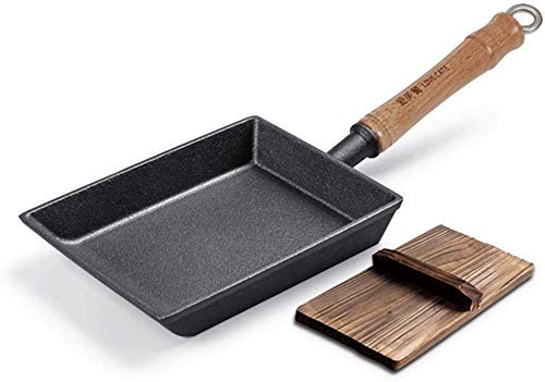 lqgpsx Sartén/Tortilla Japonesa Tapa de Madera Rectangular, Diseño de Sartén Antiadherente con Mango Ergonómico de Madera Ideal para Freír Verduras, Estofado de Carne, Huevos Escalfados