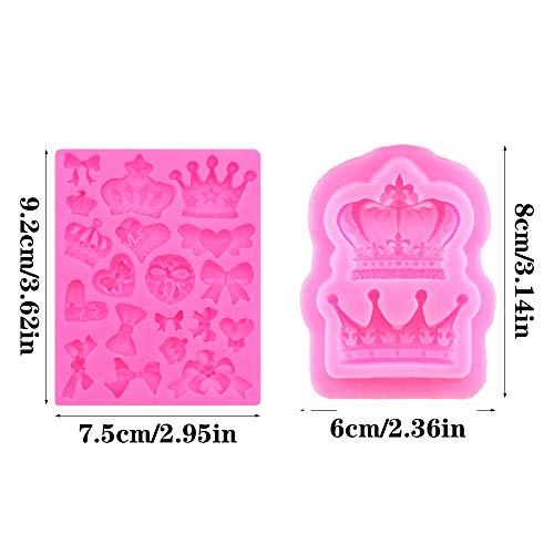 Lsydgn Moldes Pajarita Corona Molde para Fondant Bowknot Molde Silicona con Forma Corona Molde Silicona para Tarta de Fondant Herramientas decoración para Arcilla polimérica Chocolate 4 Piezas(Rosado