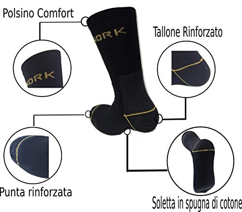 Lucchetti Socks Milano 6 PARES CALCETINES DE TRABAJO REFORZADOS EN TALON Y PUNTA. ESPONJA DE ALGODON (43-46)