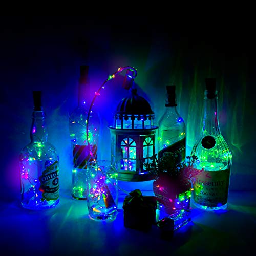 Luces Para Botellas, Ariceleo 10 Piezas 2 Metros 20 LED Cobre Alambre Luces Led para Botellas con Pilas, Corcho Lamparas Cadena Luz de Botella Decorativas Para Fiesta Boda Navidad DIY (Multi Color)