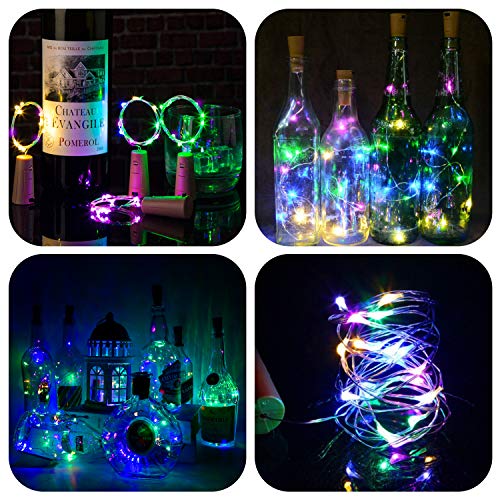 Luces Para Botellas, Ariceleo 10 Piezas 2 Metros 20 LED Cobre Alambre Luces Led para Botellas con Pilas, Corcho Lamparas Cadena Luz de Botella Decorativas Para Fiesta Boda Navidad DIY (Multi Color)