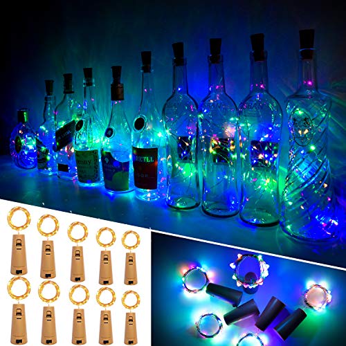 Luces Para Botellas, Ariceleo 10 Piezas 2 Metros 20 LED Cobre Alambre Luces Led para Botellas con Pilas, Corcho Lamparas Cadena Luz de Botella Decorativas Para Fiesta Boda Navidad DIY (Multi Color)