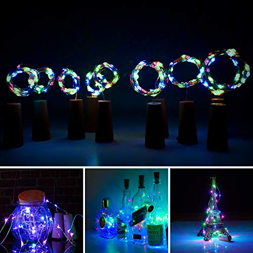 Luces Para Botellas, Ariceleo 10 Piezas 2 Metros 20 LED Cobre Alambre Luces Led para Botellas con Pilas, Corcho Lamparas Cadena Luz de Botella Decorativas Para Fiesta Boda Navidad DIY (Multi Color)