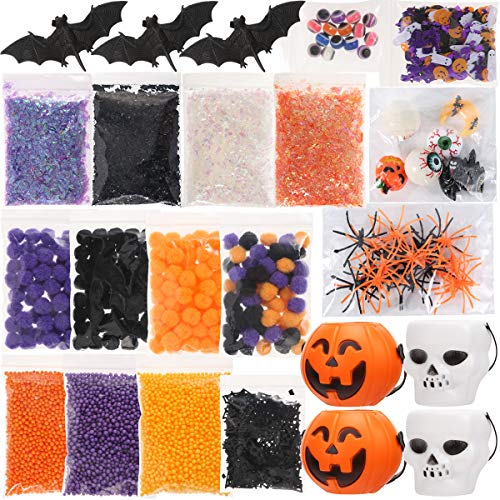 Luclay Slime Kit de Suministros de Halloween, Kit de Limo Esponjoso de Bricolaje, Juego de Limo de Cristal para niñas, niños, Juguetes, Accesorios para Manualidades artísticas para niños