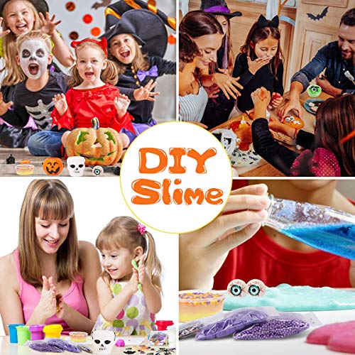 Luclay Slime Kit de Suministros de Halloween, Kit de Limo Esponjoso de Bricolaje, Juego de Limo de Cristal para niñas, niños, Juguetes, Accesorios para Manualidades artísticas para niños