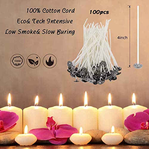 Luntus Juego Hacer Velas DIY,Olla Colada 550Ml con Escala+100 Piezas Mechas Velas+20 Piezas Mechas Velas Naturales Madera con Soportes Metal+Pegatina 100 Piezas+Molde Aluminio 3 Piezas