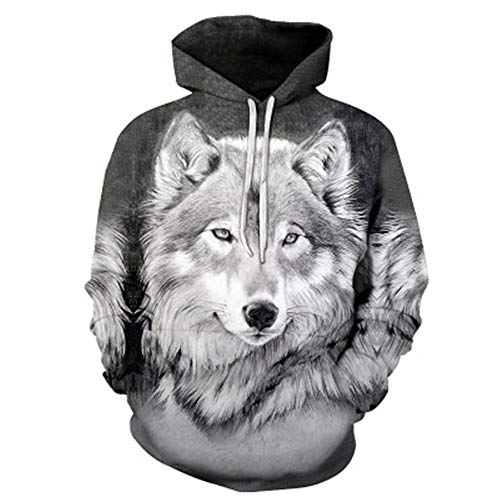 LUONE Lobo Impreso Sudaderas con Capucha, Sudaderas con Capucha de los Hombres 3D, Capa con Capucha Boy Chaquetas Pullover chándales Animal Streetwear Fuera,C,L