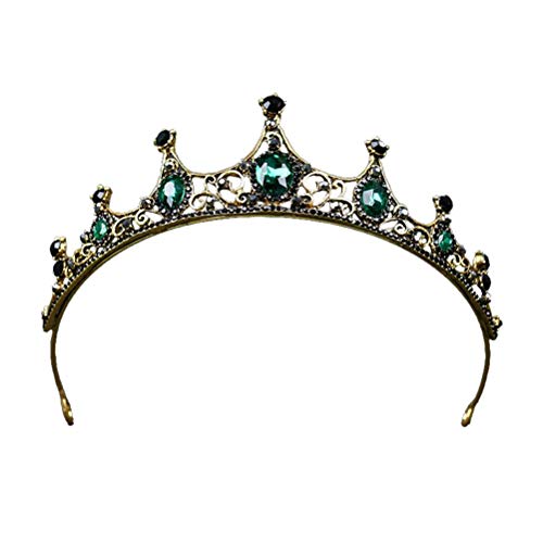 Lurrose Tiara dorada con corona de cristal verde y adorno de diamantes de imitación negro con cabeza de nupcial