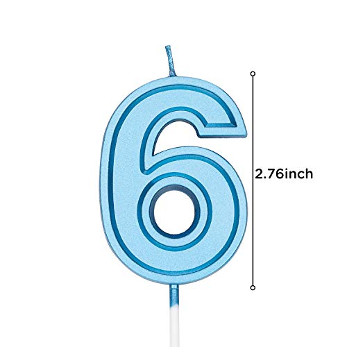 LUTER 7cm Azul Velas De Pastel De Cumpleaños Velas De Número Vela De Cumpleaños Adorno De Pastel Decoración para Fiestas Niños Adultos (Número 6)