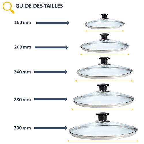 LUTH Premium Profi Parts - Tapa de Vidrio Universal 30cm con manija y Borde Protector de Acero Inoxidable para ollas, sartenes, caserolas.