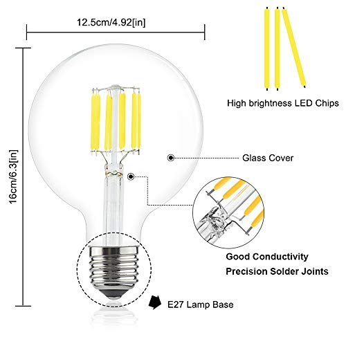 LuxVista 10W G125 E27 1000 Lúmenes LED Globo Edison Filamento Bombilla para Habitación, Comedor, Estudio, Cafetería, Pasillo, Salón, Bar (Luz Cálida 2700K)