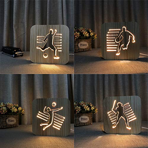 Luz de Noche Deportiva de Madera lámpara de Mesa Personalizada lámpara de béisbol de Voleibol de Baloncesto Regalo de Trofeo de cumpleaños de Amigos