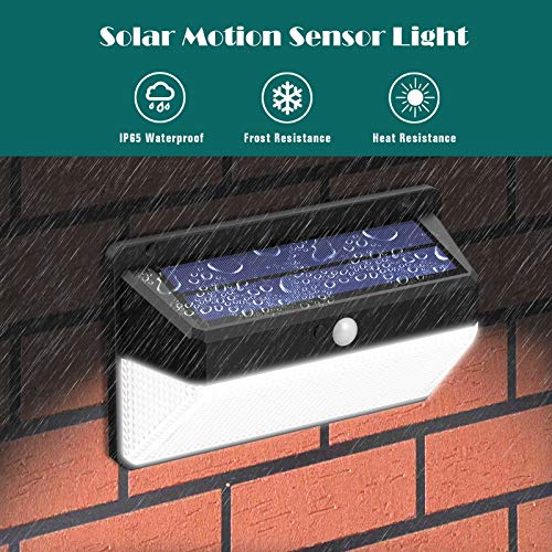 Luz Solar Exterior 108LED, Kilponen Foco Solar Exterior con Sensor de Movimiento Lámpara Solar Impermeable Gran Ángulo 270º de Iluminación Luces Solares Jardín 2200mAh y 3 Modos Inteligentes 2-Paquete