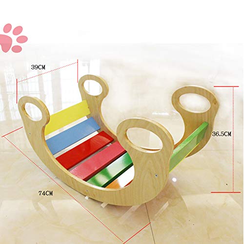 lxfy Silla Mecedora Multifunción, Madera Maciza Arco Iris Múltiples Formas Diseño de Curva Caballo Mecedora de Juguete, Caballo de Madera para niños- Silla Mecedora Arcoiris (74x39x36.5cm)